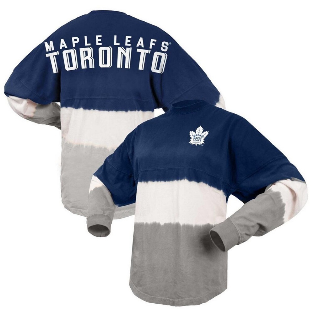 FANATICS Women's Blue,/Gray Toronto Maple Leafs Ombre Long Sleeve T-shirt | NEW!